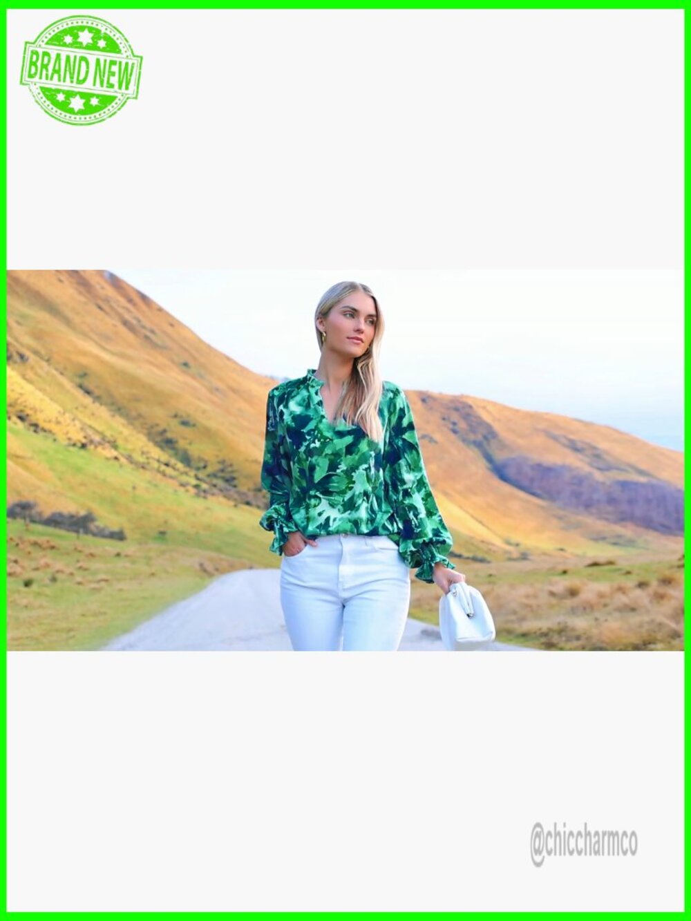 V Neck Floral Long Sleeve Puff Sleeve Chiffon Blouse Dressy Work Top - Picture 7 of 7